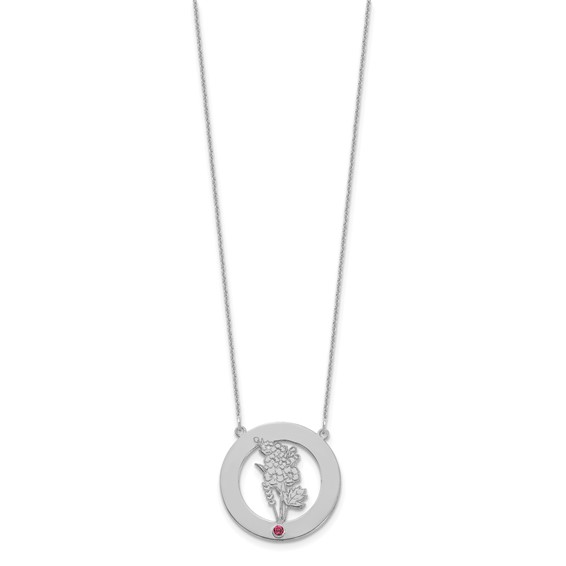 14k White Gold Circle w/1 Birth Flower and Birthstone Necklace