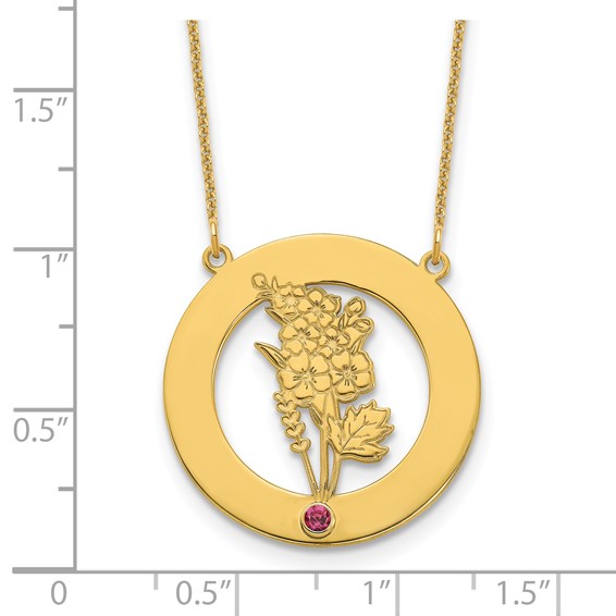 14k Yellow Gold Circle w/1 Birth Flower and Birthstone Necklace