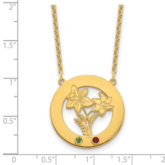 SS/Gold-Plated Circle w/2 Birth Flower and Birthstone Necklace