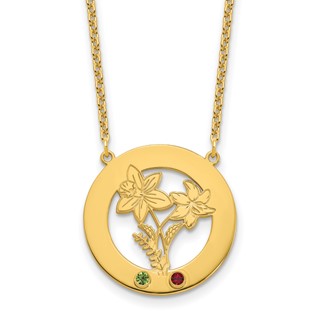 SS/Gold-Plated Circle w/2 Birth Flower and Birthstone Necklace