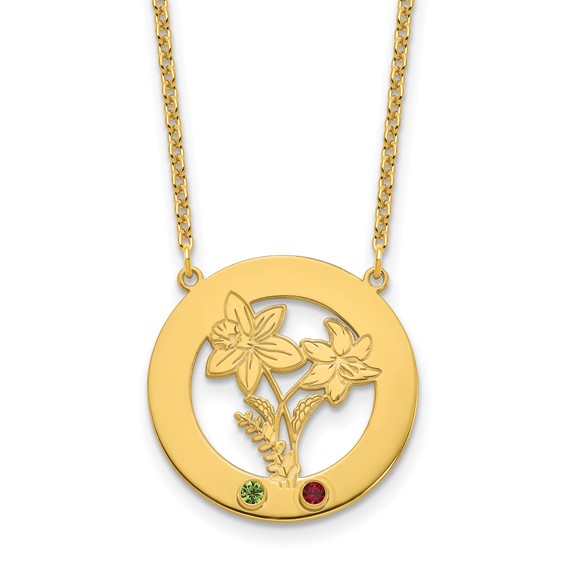 SS/Gold-Plated Circle w/2 Birth Flower and Birthstone Necklace