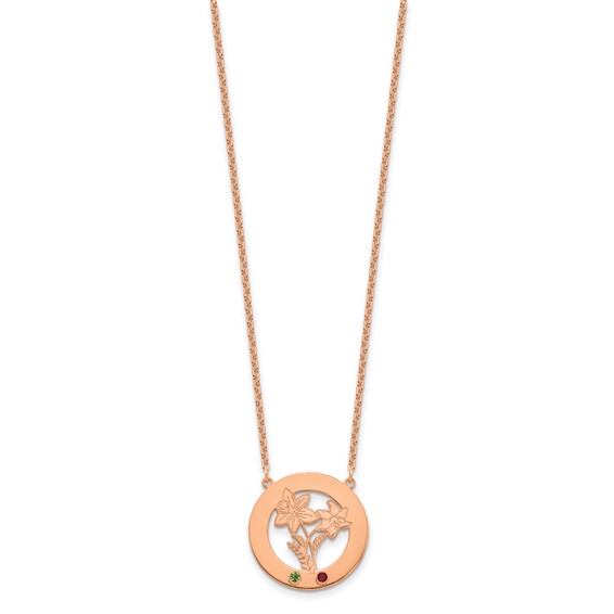 SS/Rose-plated Circle w/2 Birth Flower and Birthstone Necklace