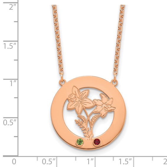 SS/Rose-plated Circle w/2 Birth Flower and Birthstone Necklace