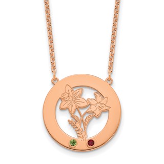 SS/Rose-plated Circle w/2 Birth Flower and Birthstone Necklace