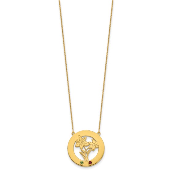 14k Yellow Gold Circle w/2 Birth Flower and Birthstone Necklace