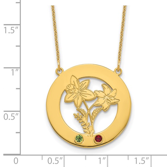 14k Yellow Gold Circle w/2 Birth Flower and Birthstone Necklace