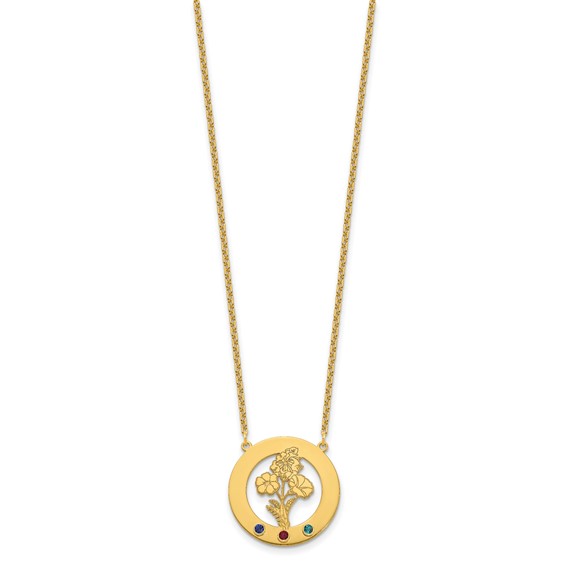 SS/Gold-Plated Circle w/3 Birth Flower and Birthstone Necklace