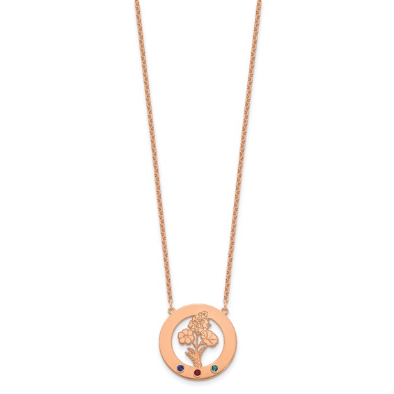 SS/Rose-plated Circle w/3 Birth Flower and Birthstone Necklace