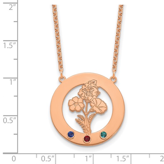 SS/Rose-plated Circle w/3 Birth Flower and Birthstone Necklace