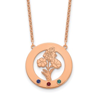 SS/Rose-plated Circle w/3 Birth Flower and Birthstone Necklace