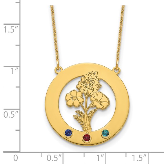 14k Yellow Gold Circle w/3 Birth Flower and Birthstone Necklace