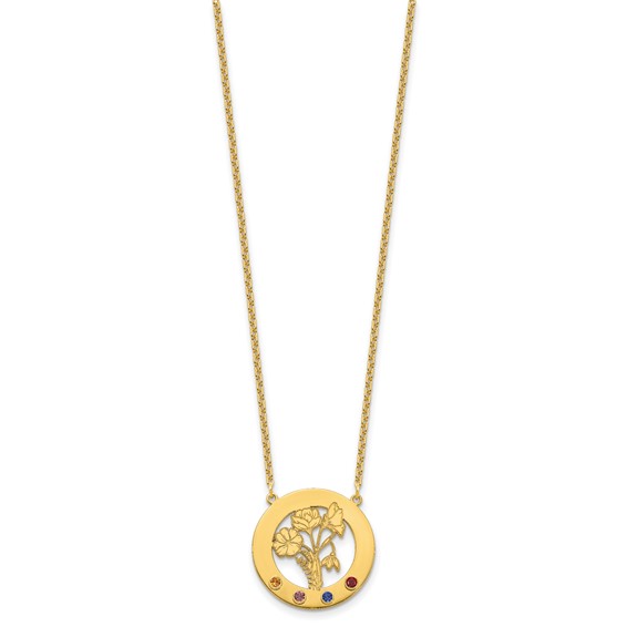 SS/Gold-Plated Circle w/4 Birth Flower and Birthstone Necklace