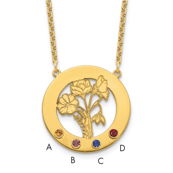 SS/Gold-Plated Circle w/4 Birth Flower and Birthstone Necklace