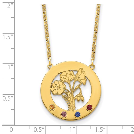 SS/Gold-Plated Circle w/4 Birth Flower and Birthstone Necklace