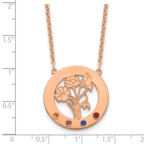 SS/Rose-plated Circle w/4 Birth Flower and Birthstone Necklace