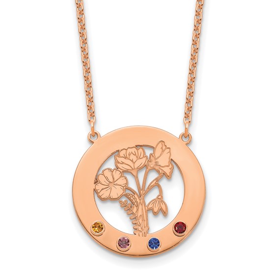 SS/Rose-plated Circle w/4 Birth Flower and Birthstone Necklace