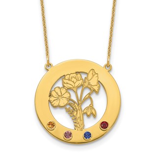 14k Yellow Gold Circle w/4 Birth Flower and Birthstone Necklace