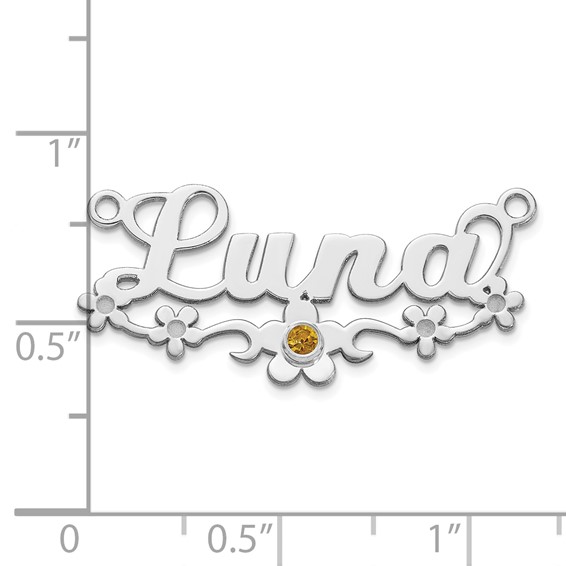 14k RG with 14k Rhod-plated Bezel Birthstone Flower Name Plate