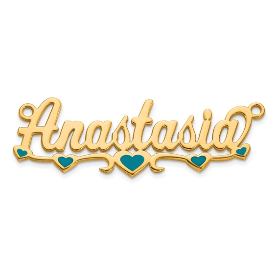 14k Yellow Gold Epoxy Hearts Name Plate