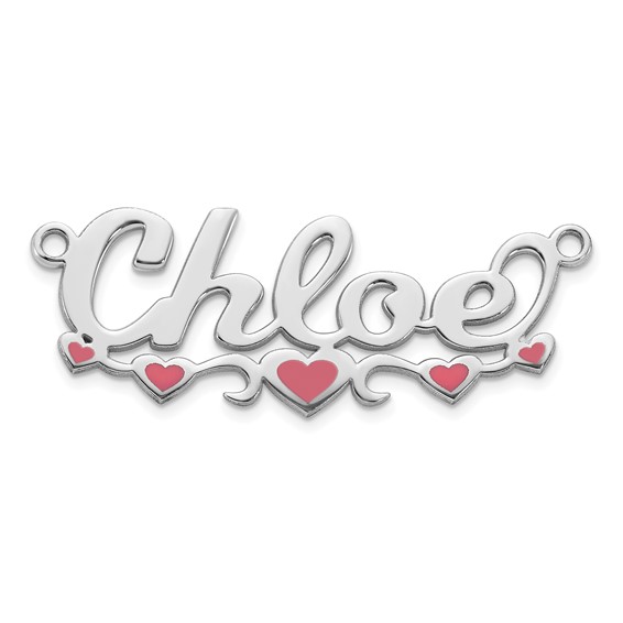 14k White Gold Epoxy Hearts Name Plate