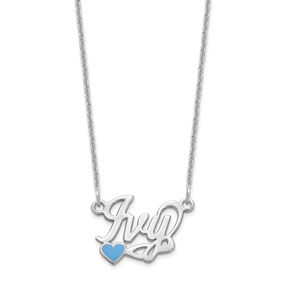 14k White Gold Epoxy Heart Name Plate