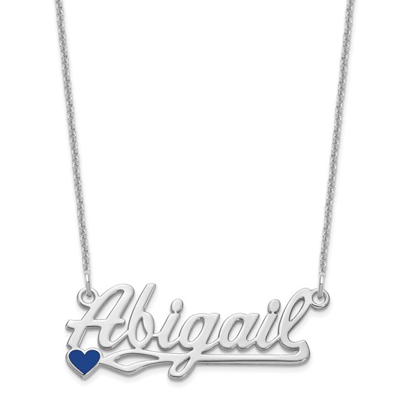 14k White Gold Epoxy Heart Name Plate