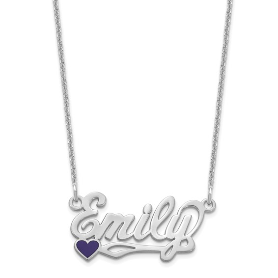 14k White Gold Epoxy Heart Name Plate