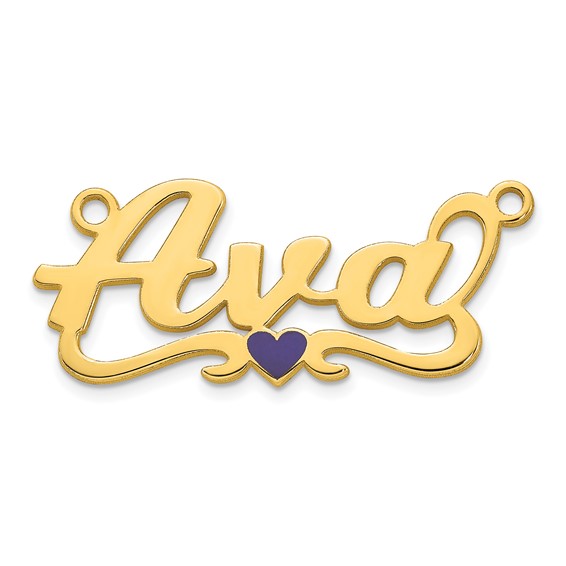 14k Yellow Gold Epoxy Heart Name Plate