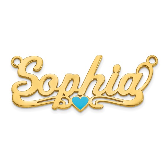 14k Yellow Gold Epoxy Heart Name Plate