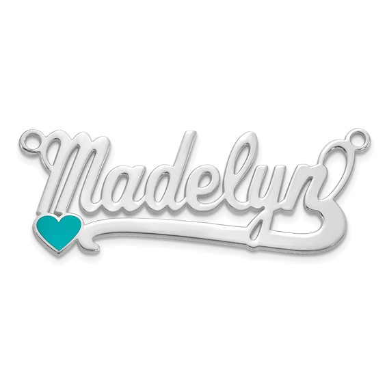 14k White Gold Epoxy Heart Name Plate