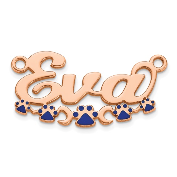 Sterling Silver/Rose-plated Epoxy Paw Print Name Plate