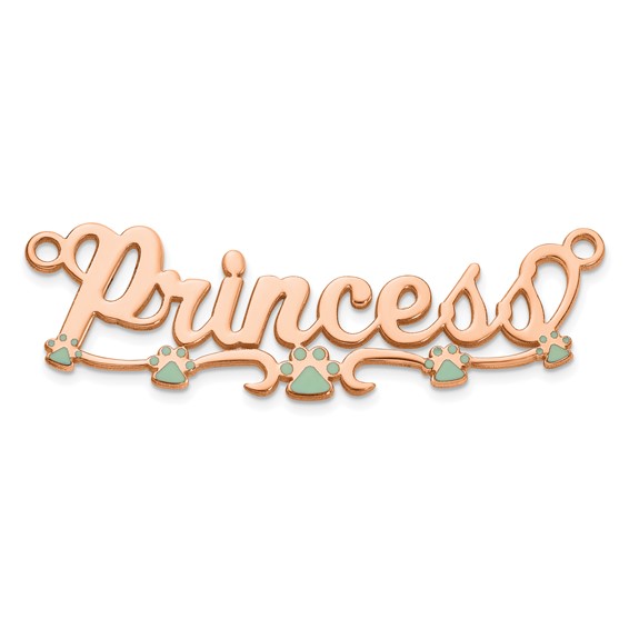 Sterling Silver/Rose-plated Epoxy Paw Print Name Plate