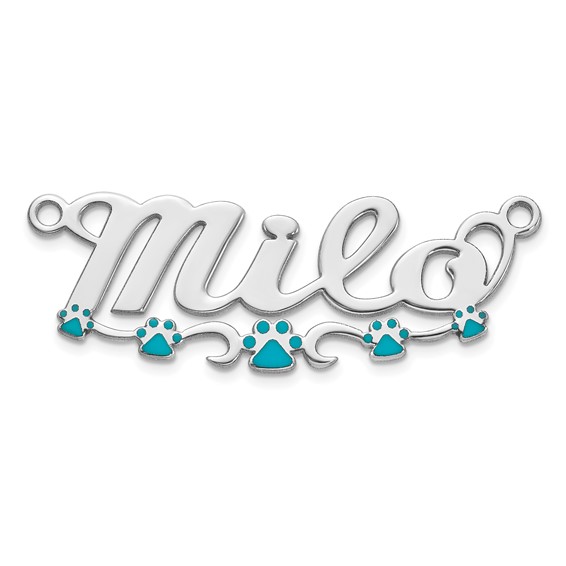 14k White Gold Epoxy Paw Print Name Plate