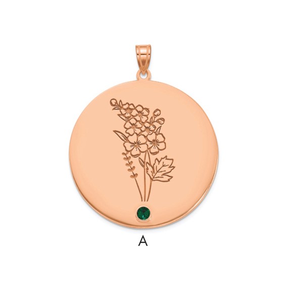 SS/Rose-plated Circle w/1 Birth Flower and Birthstone Pendant