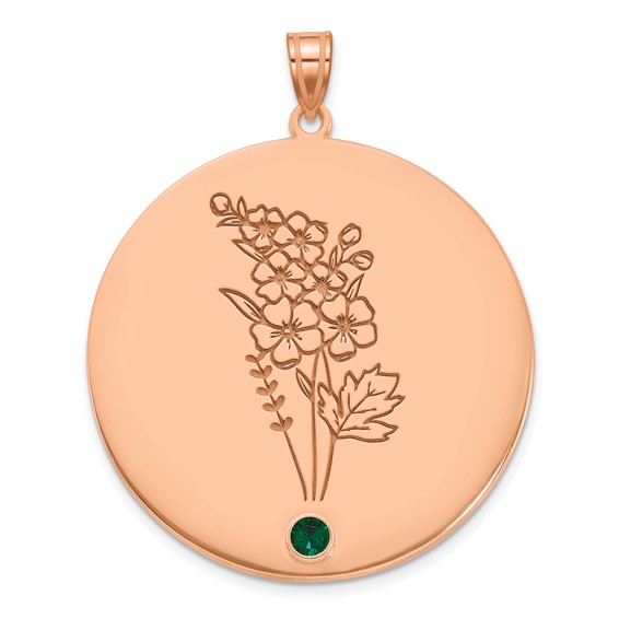 SS/Rose-plated Circle w/1 Birth Flower and Birthstone Pendant
