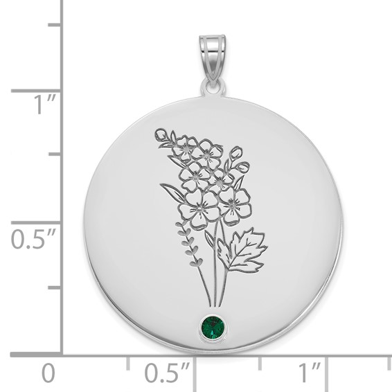 14k White Gold Circle w/1 Birth Flower and Birthstone Pendant