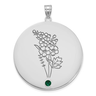 14k White Gold Circle w/1 Birth Flower and Birthstone Pendant
