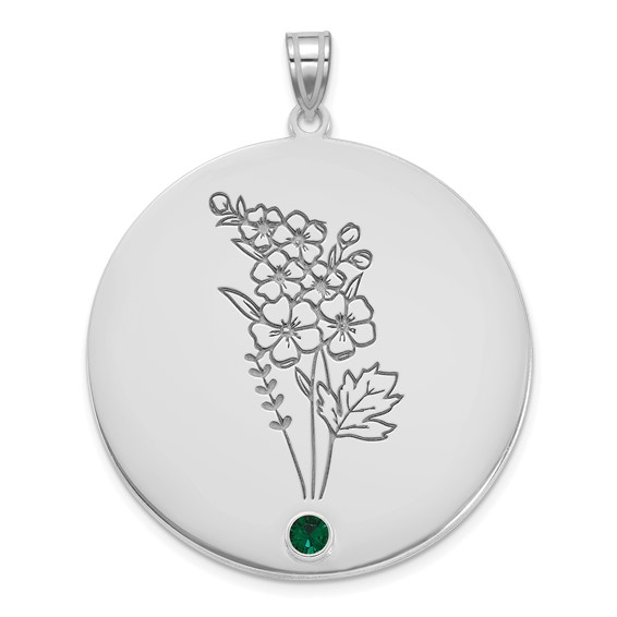 14k White Gold Circle w/1 Birth Flower and Birthstone Pendant