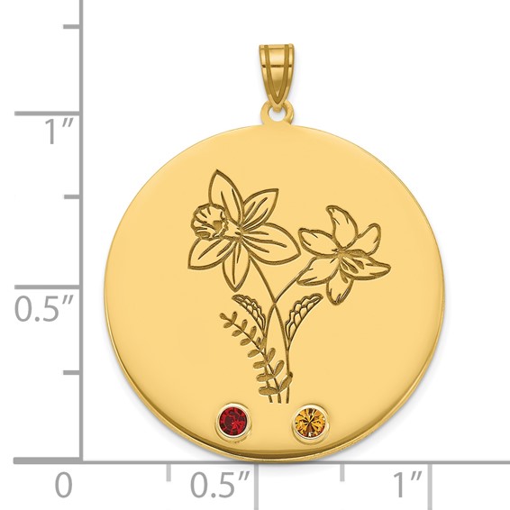 14k Yellow Gold Circle w/2 Birth Flower and Birthstone Pendant