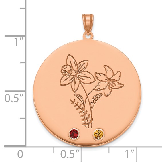 SS/Rose-plated Circle w/2 Birth Flower and Birthstone Pendant