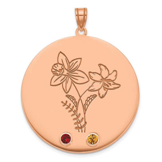 SS/Rose-plated Circle w/2 Birth Flower and Birthstone Pendant