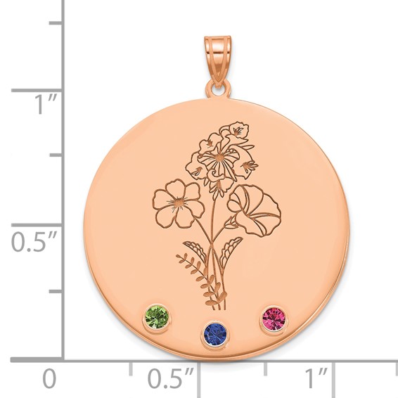 SS/Rose-plated Circle w/3 Birth Flower and Birthstone Pendant