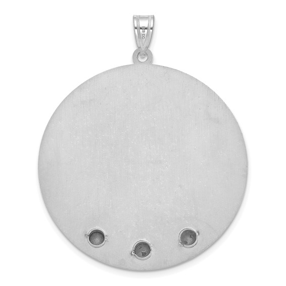 14k White Gold Circle w/3 Birth Flower and Birthstone Pendant