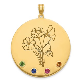 14k Yellow Gold Circle w/4 Birth Flower and Birthstone Pendant