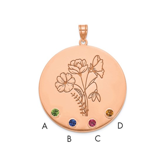 SS/Rose-plated Circle w/4 Birth Flower and Birthstone Pendant