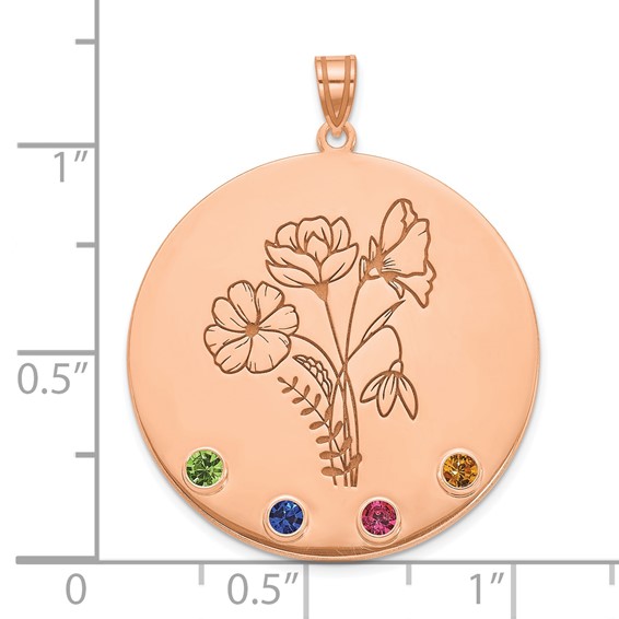 SS/Rose-plated Circle w/4 Birth Flower and Birthstone Pendant