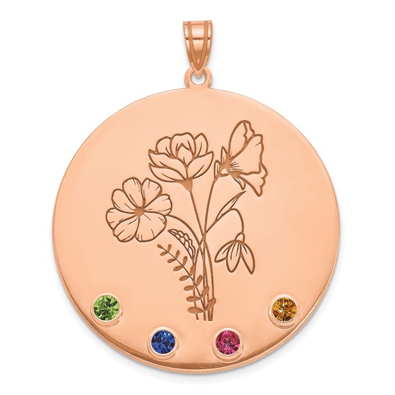 SS/Rose-plated Circle w/4 Birth Flower and Birthstone Pendant