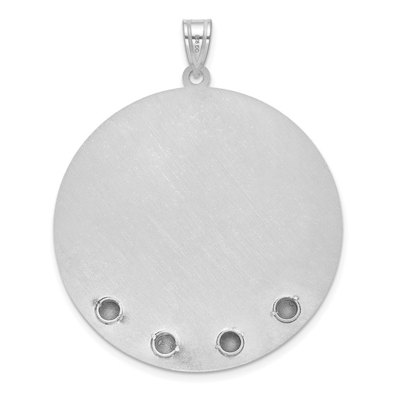 SS/Rhod-plated Circle w/4 Birth Flower and Birthstone Pendant