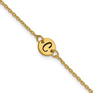 14k Yellow Gold Brushed 1 Station Disc with Epoxy Initial Bracelet