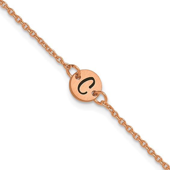 SS/Rose-plated Brushed 1 Station Disc with Epoxy Initial Bracelet